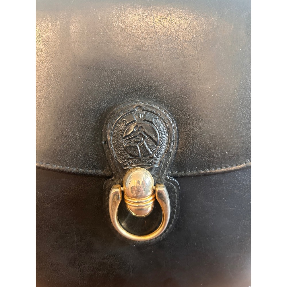 Vintage Black Leather Equestrian Crossbody Bag Horse Crest Gold Hardware - Picture 2 of 10
